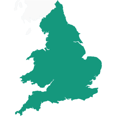 Map of united kingdom with england and wales highlighted in green.