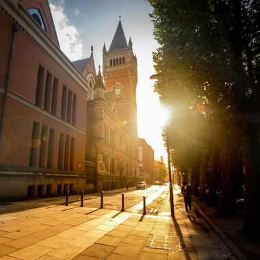 Manchester court at sunset.